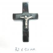 Hematite Cross Pendant 32x50mm Silver Jesus